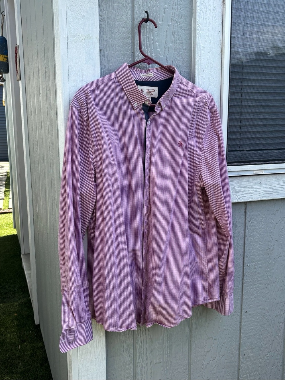 Original Penguin Maroon Micro-Check Button-Down Shirt XL Slim fit